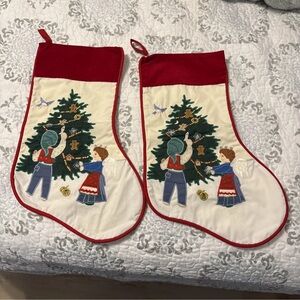VINTAGE SET (2) HOUSE OF HATTEN INC. CHRISTMAS STOCKINGS